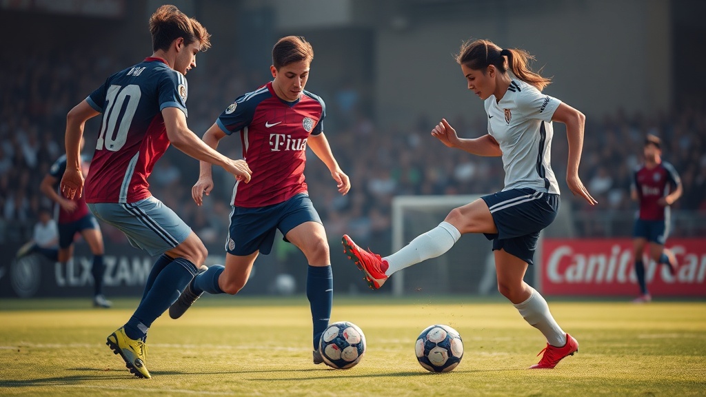축구공이 전달되는 순간 공격수와 수비수의 상대적 위치 관계를 나타낸 이미지